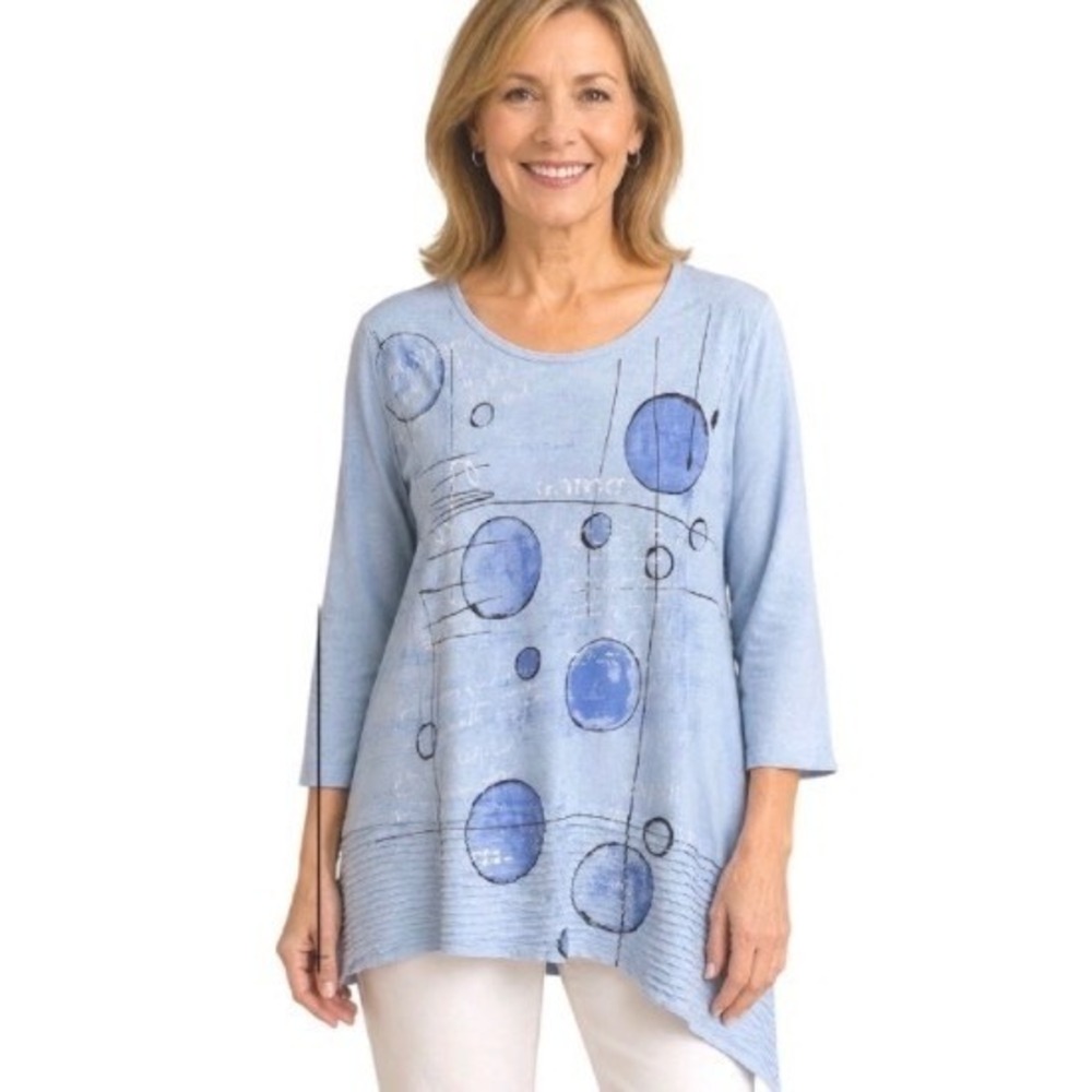 NEW Jess & Jane Tori Blue Abstract Art Print Cotton Tunic Top M54-1834 Medium